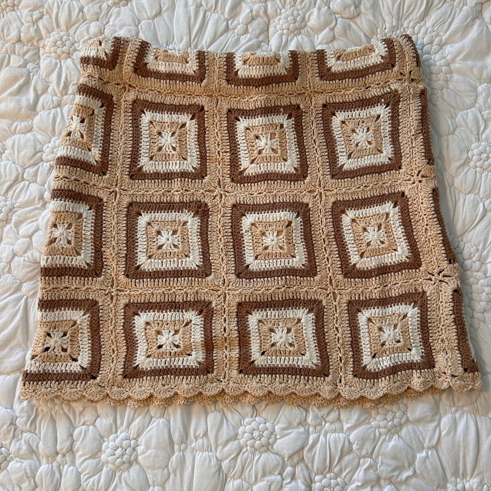 Show Me Your MuMu Pisces Micro Mini Skirt Tan Square Crochet Medium